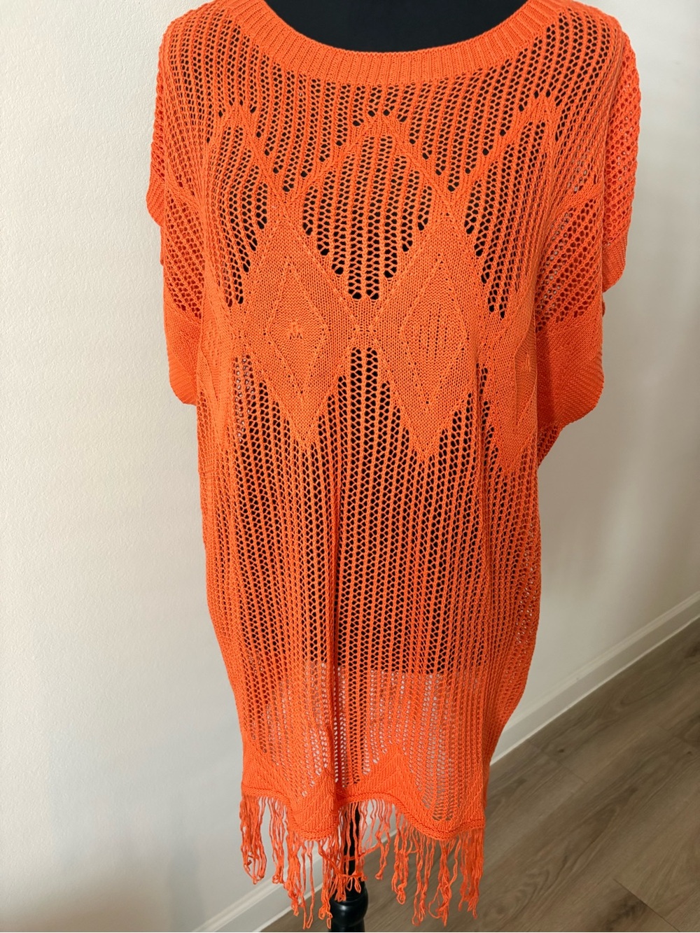 CUPSHE Orange Open-Knit Fringe Sweater Tunic